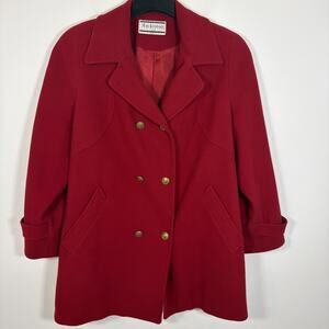 Vintage Mackintosh Over Car Pea Dress Coat Jacket Womens Pure Wool USA Red 2X